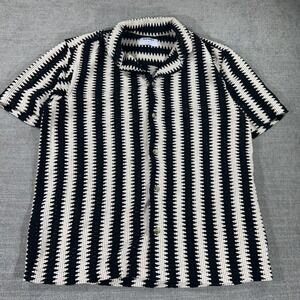 Old Navy Crochet Knit Shirt Mens Medium Black Cream Excellent Zigzag Boho Retro